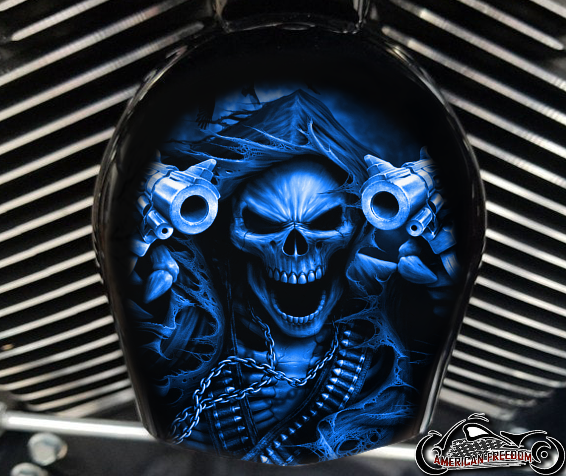 Custom Horn Cover - Gunfighter Reaper Blue